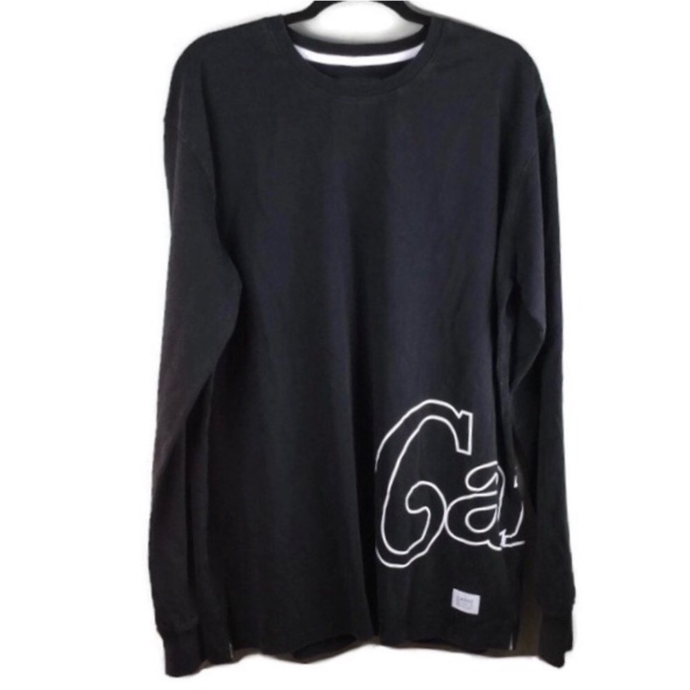 NWT Carré Volle Classique Spellout Logo Crew Long Sleeve Washed Black Tee Sz XL